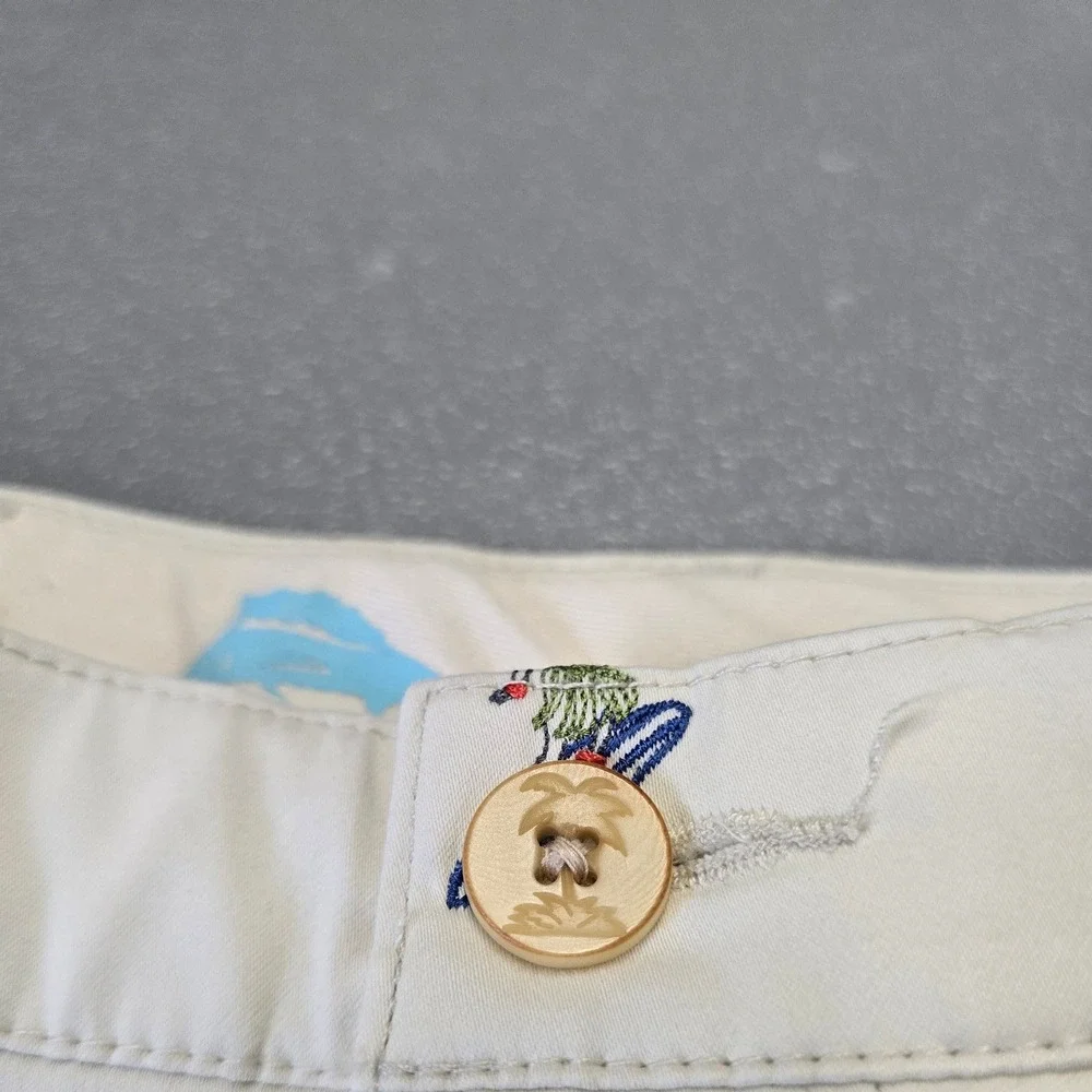 Tommy Bahama Mens 42 Shorts Surfboard Embroidered Beige Casual Chino - Picture 10 of 15